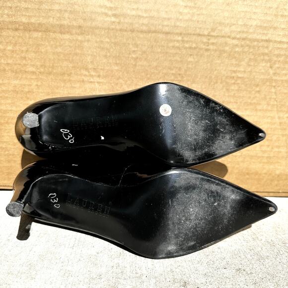 Lauren Ralph Lauren Pumps Heels Patent Leather Pointed Toe Slip On Black 8 - Picture 6 of 6